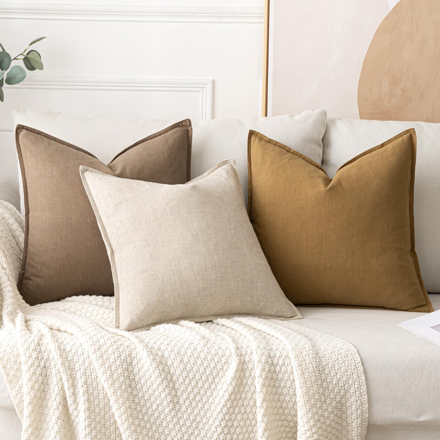 MIULEE Decorative Linen Pillow Covers 20x20 Inch Natural Beige Boho Farmhouse Neutral Couch Throw Pillows for Bed Pack of 2 Accent Modern Pillowcase Sofa Livingroom Home Decor - Image 5