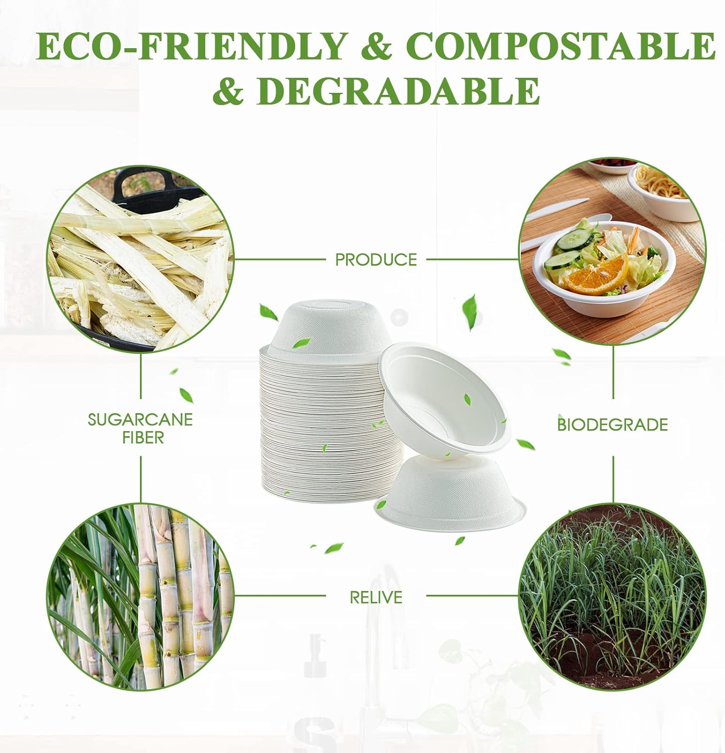 Vplus 200 Pack 12 OZ Paper Bowls, Disposable Compostable Bowls Bulk, Eco-friendly Bagasse Bowls, Heavy-duty Bowls Perfect for Milk Cereals, Snacks, Salads - Image 6