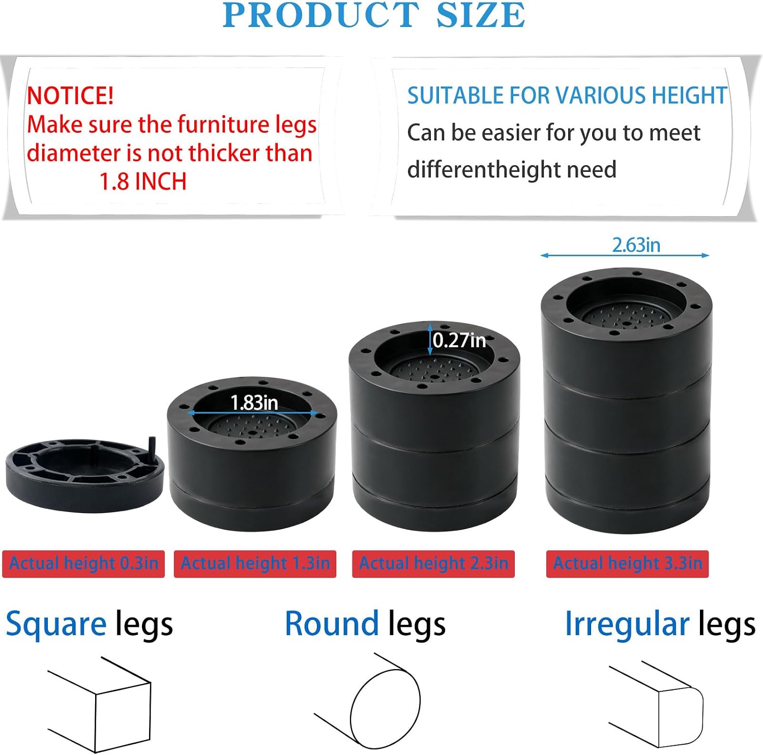 Bed Risers Adjustable Furniture Risers Heavy Duty Lifts Height 2 Inch, Round Bed Lifts Risers for Desk Table Couch Chair Sofa (Set of 4) (Black,Set of 8) - Image 4