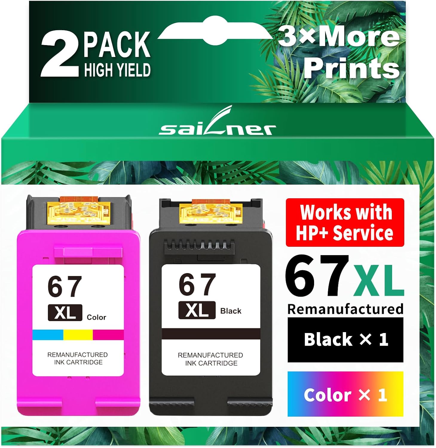 SAILNER 67XL Ink Cartridges Black/Color Combo Pack Replacement for HP Ink 67 HP67XL (2-Pack High Yield) Compatible with HP DeskJet 2755e 2855e 2700e 4155e 2734e 2827e 4100e Envy 6055 6455e Printer SAILNER 67XL Ink Cartridges Black/Color Combo Pack Replacement for HP Ink 67 HP67XL (2-Pack High Yield) Compatible with HP DeskJet 2755e 2855e 2700e 4155e 2734e 2827e 4100e Envy 6055 6455e Printer