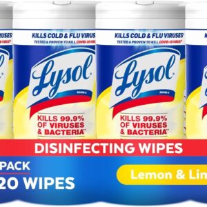 Lysol Disinfectant Wipes, Multi-Surface Antibacterial Cleaning Wipes, For Disinfecting and Cleaning, Lemon and Lime Blossom, Pack of 4