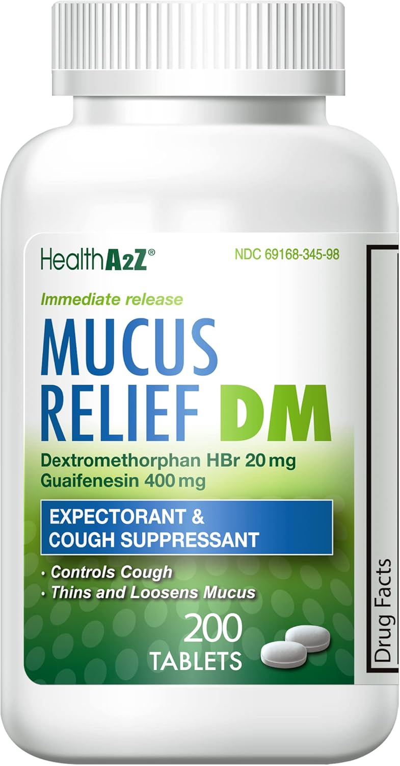 HealthA2Z® Mucus Relief DM | Dextromethorphan HBr 20mg | Guaifenesin 400mg | Cough, Immediate Release, Uncoated (200 Count (Pak of 1)) - Image 2