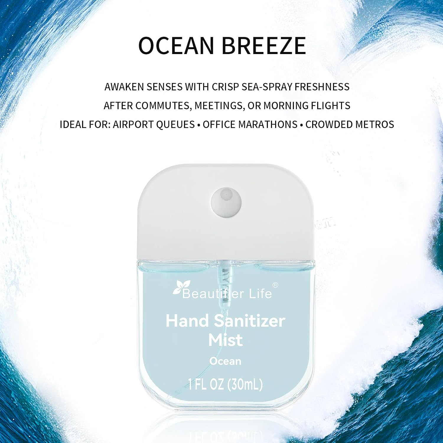 Beautifier Life Mini Portable Hand Sanitizer Spray (3-Pack) - Pocket-Sized 1 Fl Oz Travel, Ultra-Soothing 70% Alcohol Formula, Power Mist, No-Rinse Fast-Dry - Ocean Watermelon Cucumber - Image 8