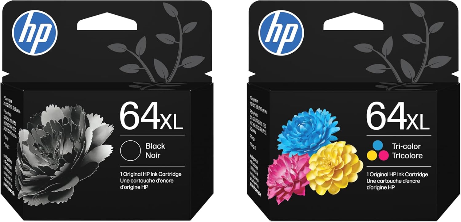 HP 64XL Black and 64XL Tri-Color Ink Cartridge 2 Pack for Printers | Works with Printer Series: Envy Inspire 7950e; Envy Photo 6200, 7100, 7800; Tango. Packaging May Vary.
