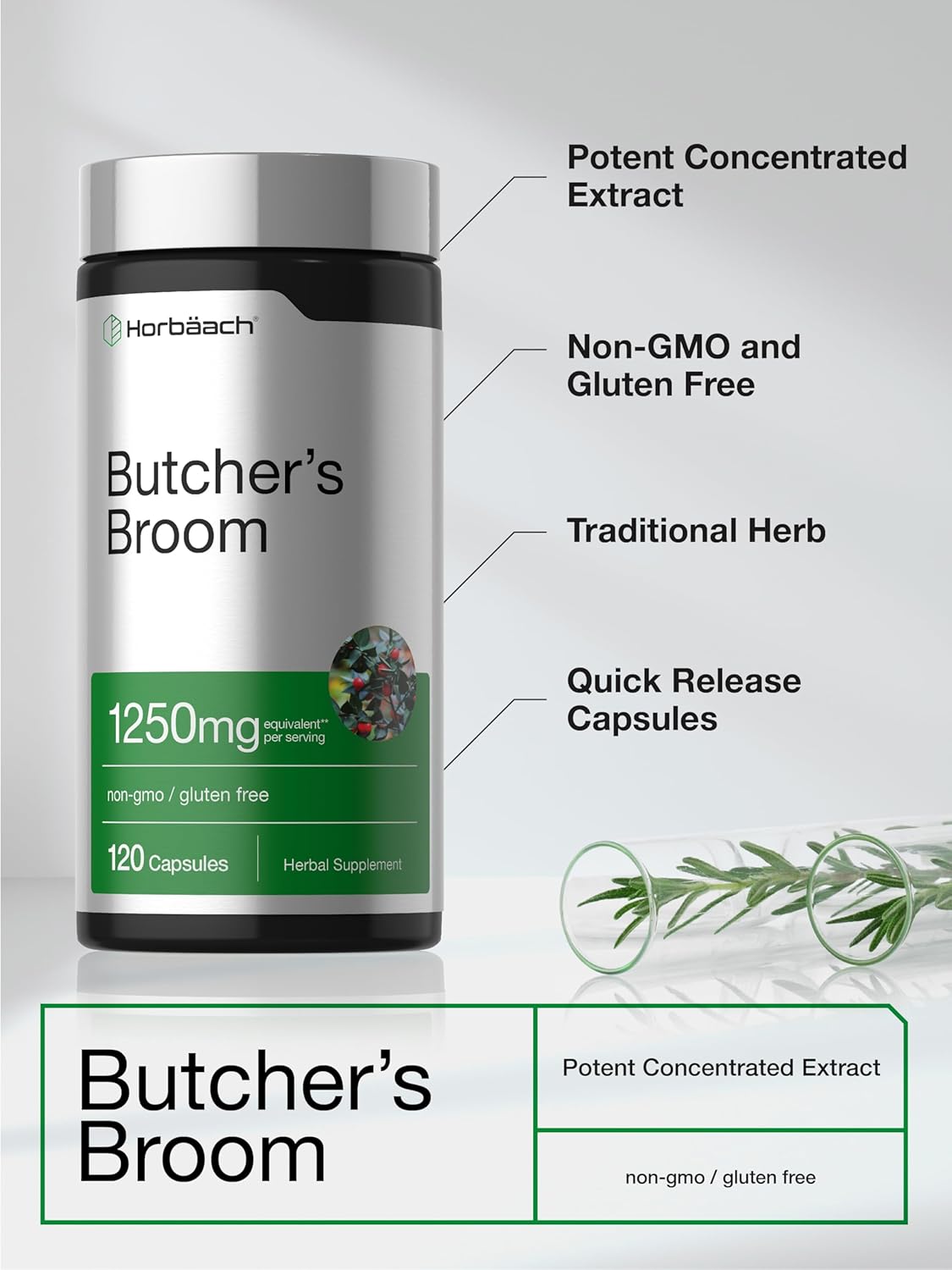 Horbaach Butchers Broom Capsules | 120 Count | Non-GMO, Gluten Free | Traditional Herb Root Extract Supplement - Image 5