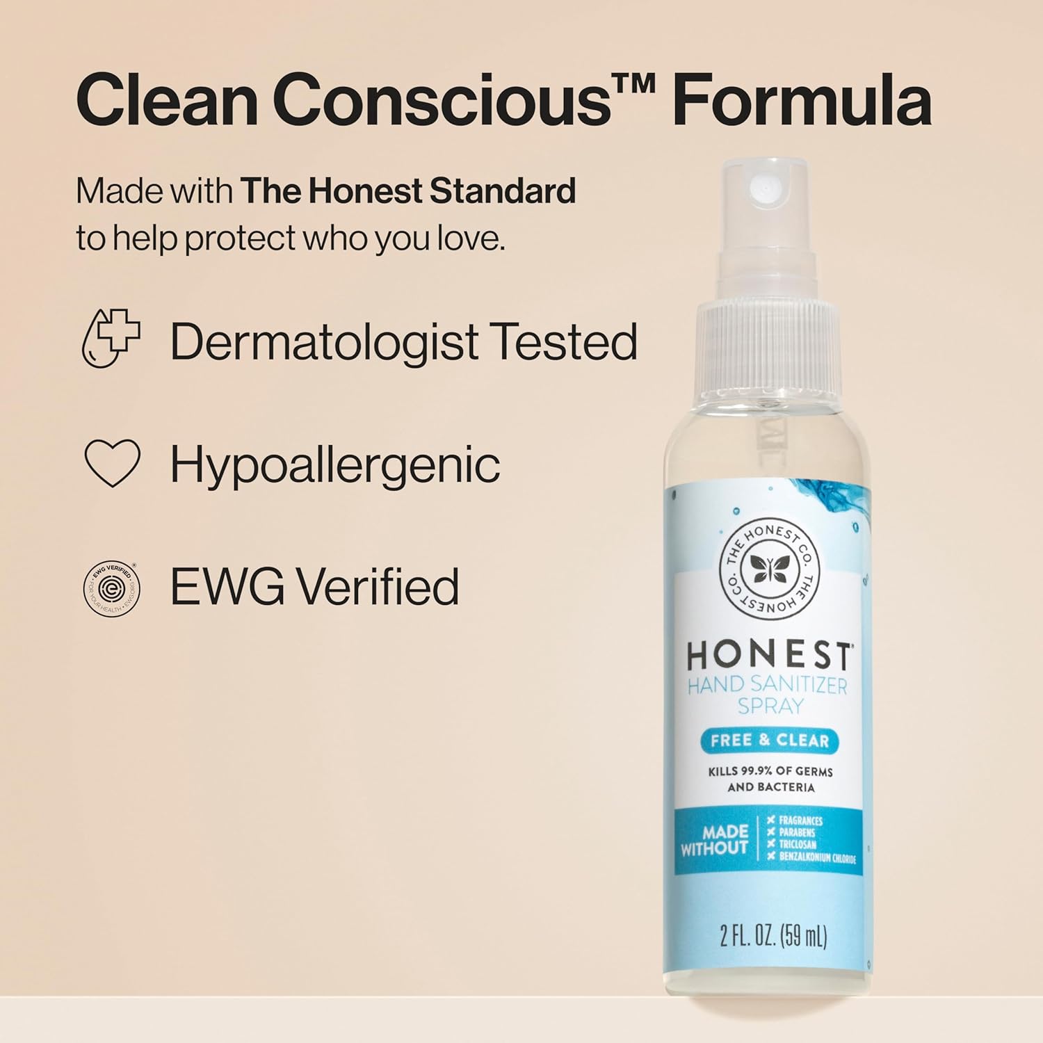 The Honest Company Plant-Based Hand Sanitizer Spray, Kills 99.9% of Germs, Hypoallergenic, Quick-drying, Moisturizing, Fragrance-Free, 2 fl oz - Image 5