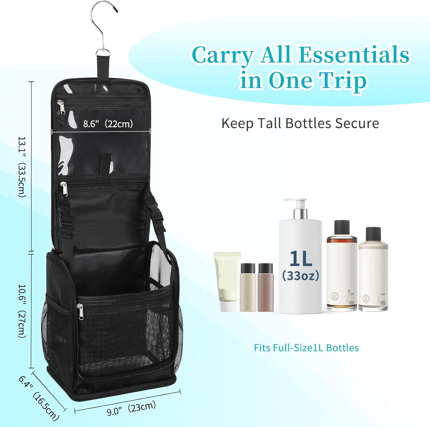 Mesh Shower Caddy Portable, Toiletry Bags for Travel, Hanging Shower Organizer Tote Bag for College Dorm Students Girls Boys, Dry and Wet Separation with Metal Hook - Image 4