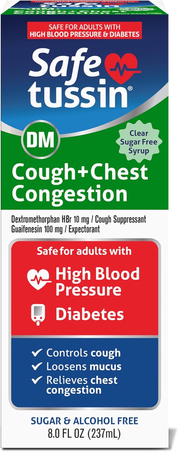 Safetussin DM Cough & Chest Congestion, 8 oz, Expectorant Mucus Relief, Cough Relief Syrup, Safe for Adults with High Blood Pressure & Diabetes - Image 2