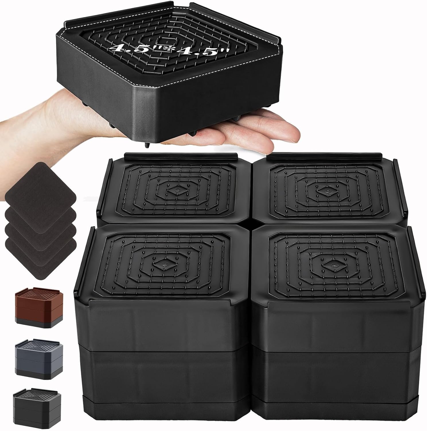 Wide Base Bed Risers, Stackable Furniture Lifts 2, 3.6, 5 Inch Heavy Duty Couch Risers for Chair Desk Table Legs,Support up to 6000lbs, Under Bed Storage Solution (Black 4 Pack,3.6 inch) - Image 2