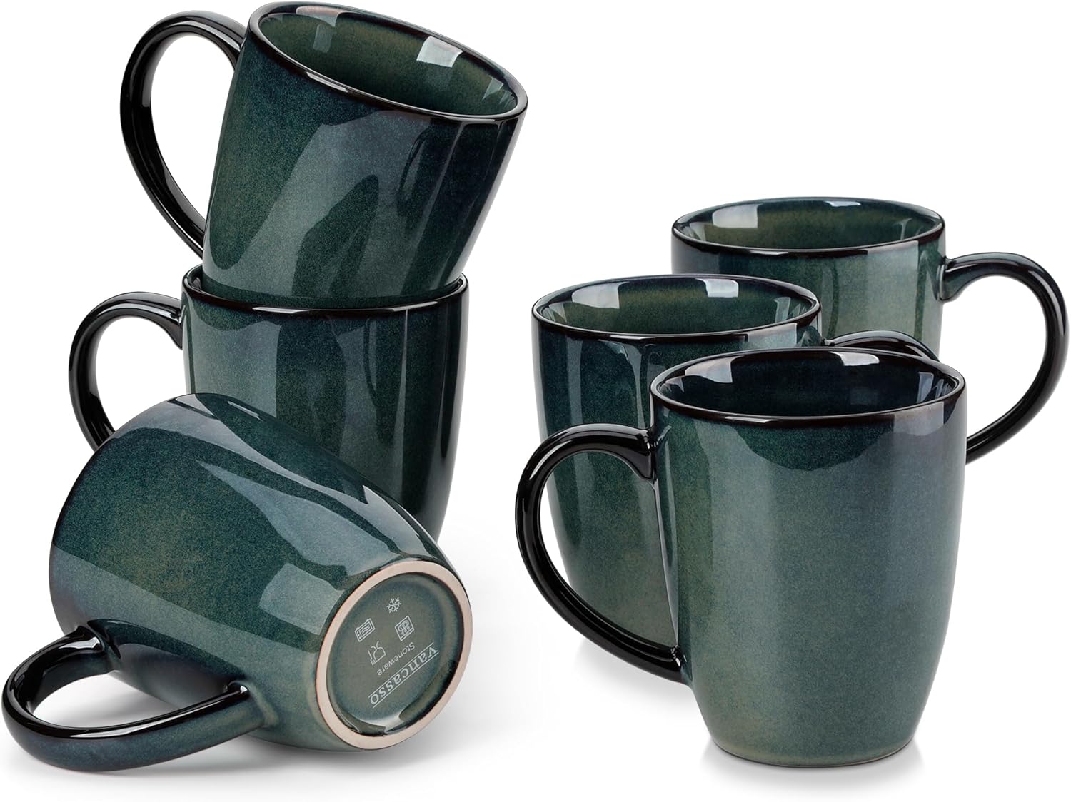 vancasso STARRY Ceramic Coffee Mug Set of 6, 12 Oz Tea Cups with Handle for Latte, Tea, Cappuccino, Milk, Cocoa, Microwave&Dishwasher Safe, Green - Image 2