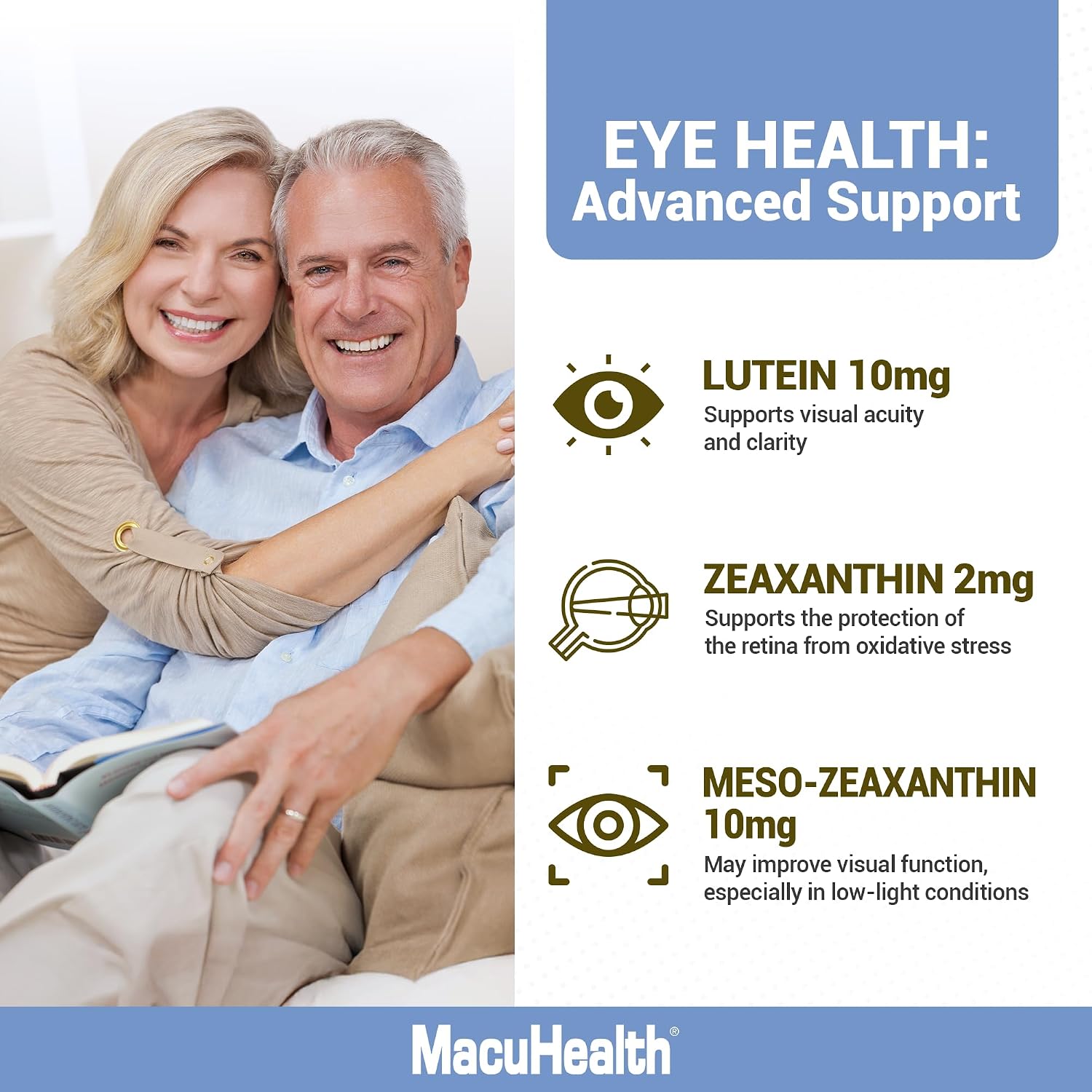 MacuHealth Plus+ Eye Vitamins Supplement for Adults - 90 Day Supply with Lutein, Zeaxanthin, and Meso-Zeaxanthin - Unflavored, Vitamin for Eyes - Image 6