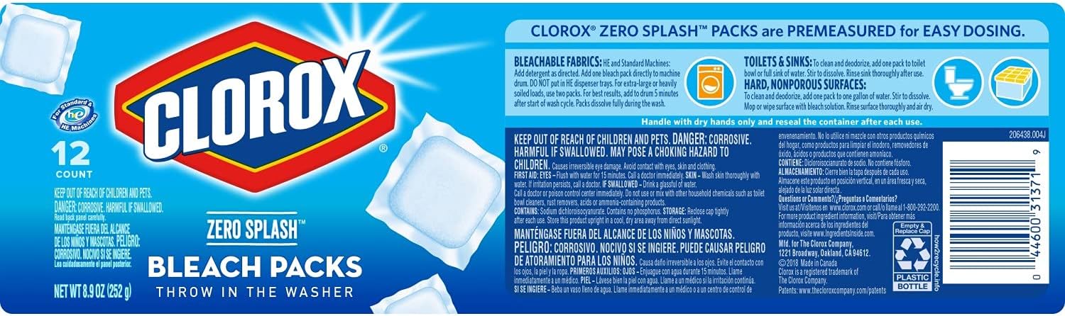 Clorox Zero Splash Bleach Packs - Laundry Pods, 4 Pack - Image 8