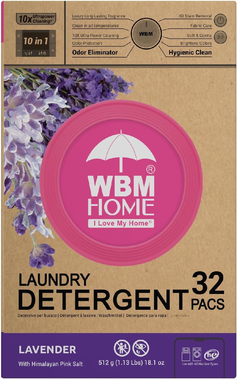 WBM 10-in-1 Laundry Detergent Pods, Fabric Softener with Lavender Extracts, High-Efficiency Laundry Pods with Powerful Stain Lifter Technology - 32 Count Bag - Image 3