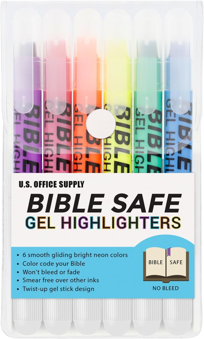 U.S. Office Supply Bible Safe Highlighter Set of 6 Bright Flouresent Colors, Dry Bible Highlighters No Bleed, Fade or Smear, Safe Gel Markers, Accessories, Study Guide - Image 2