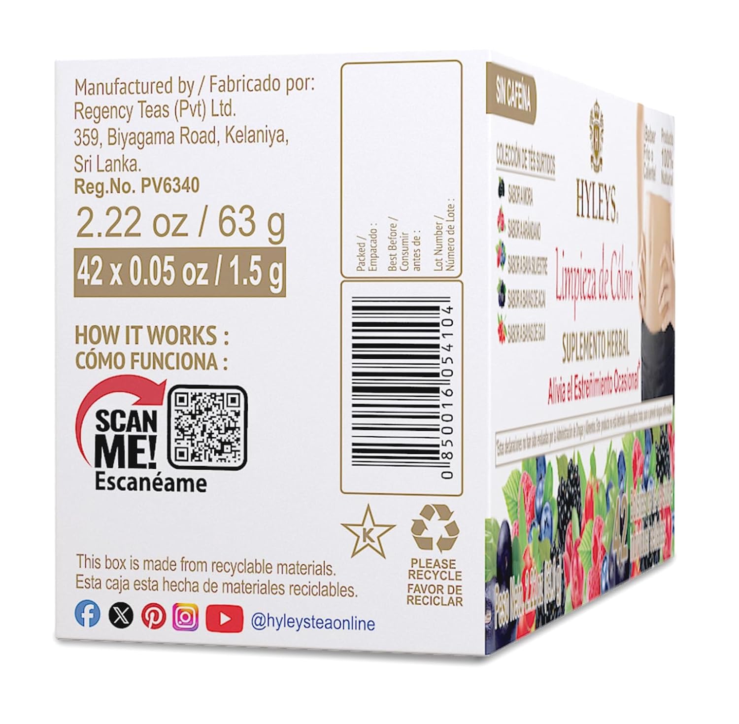 HYLEYS Colon Cleanse Tea, Assorted Flavors - 42 Individually Wrapped Herbal Tea Bags - Caffeine Free, Gluten Free - Image 10