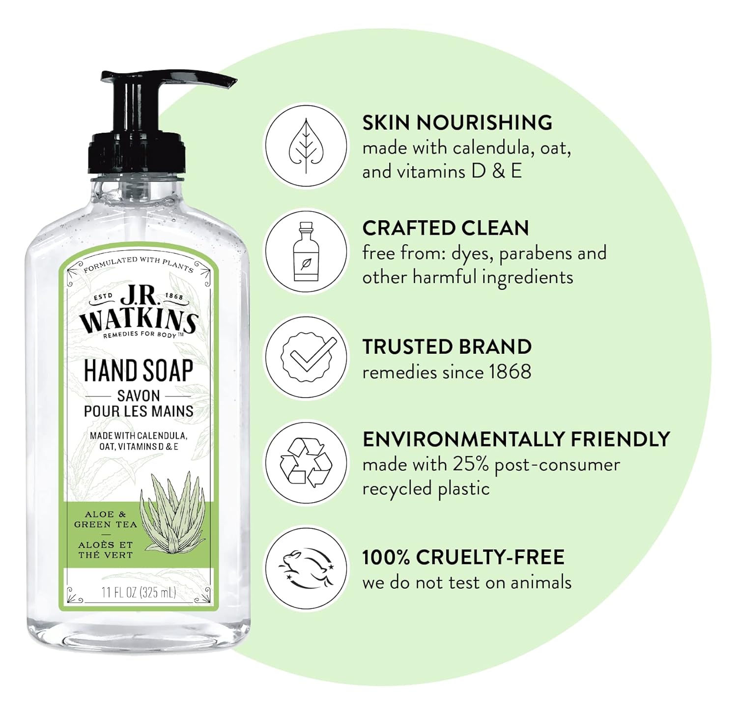J.R. Watkins Gel Hand Soap, 3 Pack of 11 Fl Oz, Aloe & Green Tea - Image 3
