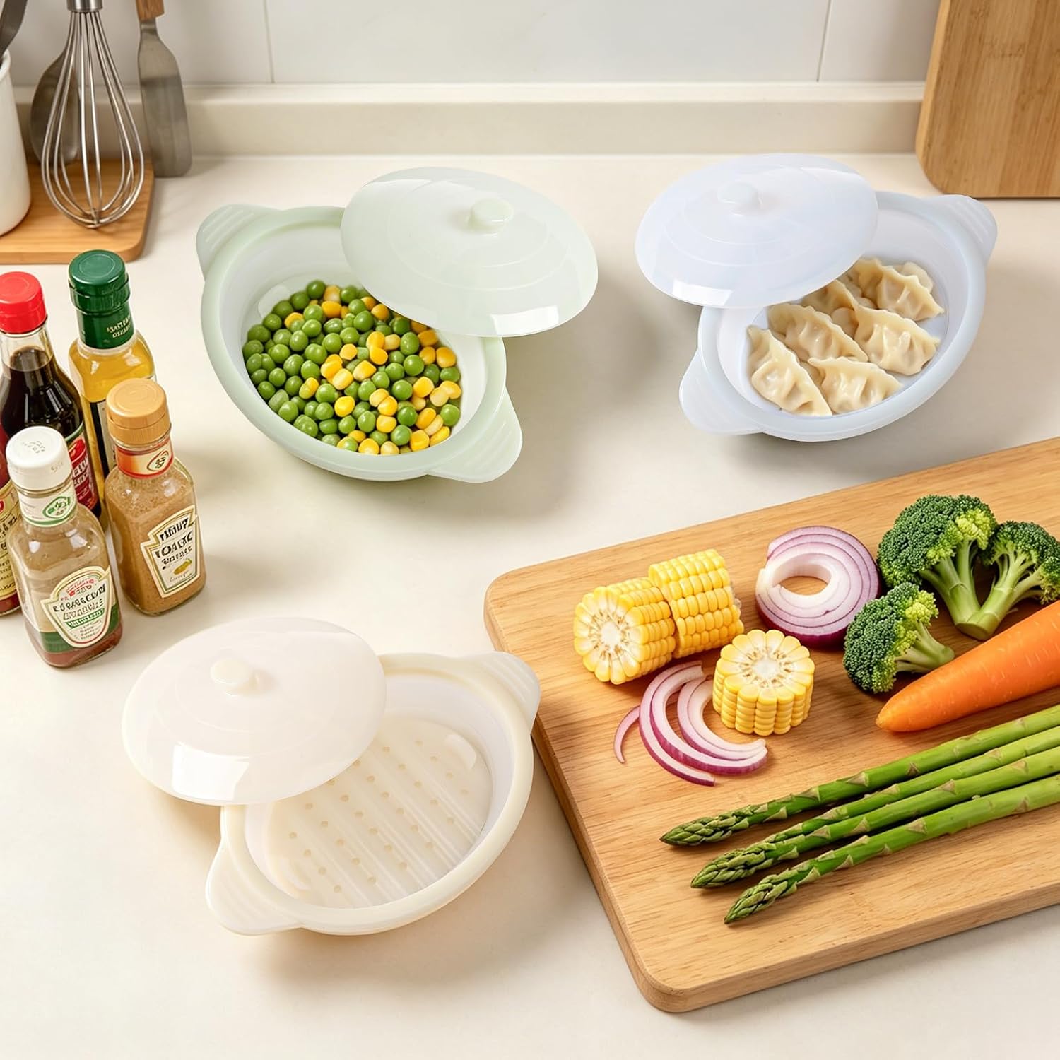 Microwave Steamer Cooker Collapsible Bowl Silicone Baked Potato Cookware with Handle Lid for Vegetables Fish Prep Meal Food with Removable Rack BPA Free Easy to Store Freezer Dishwasher Safe Aqua - Image 7