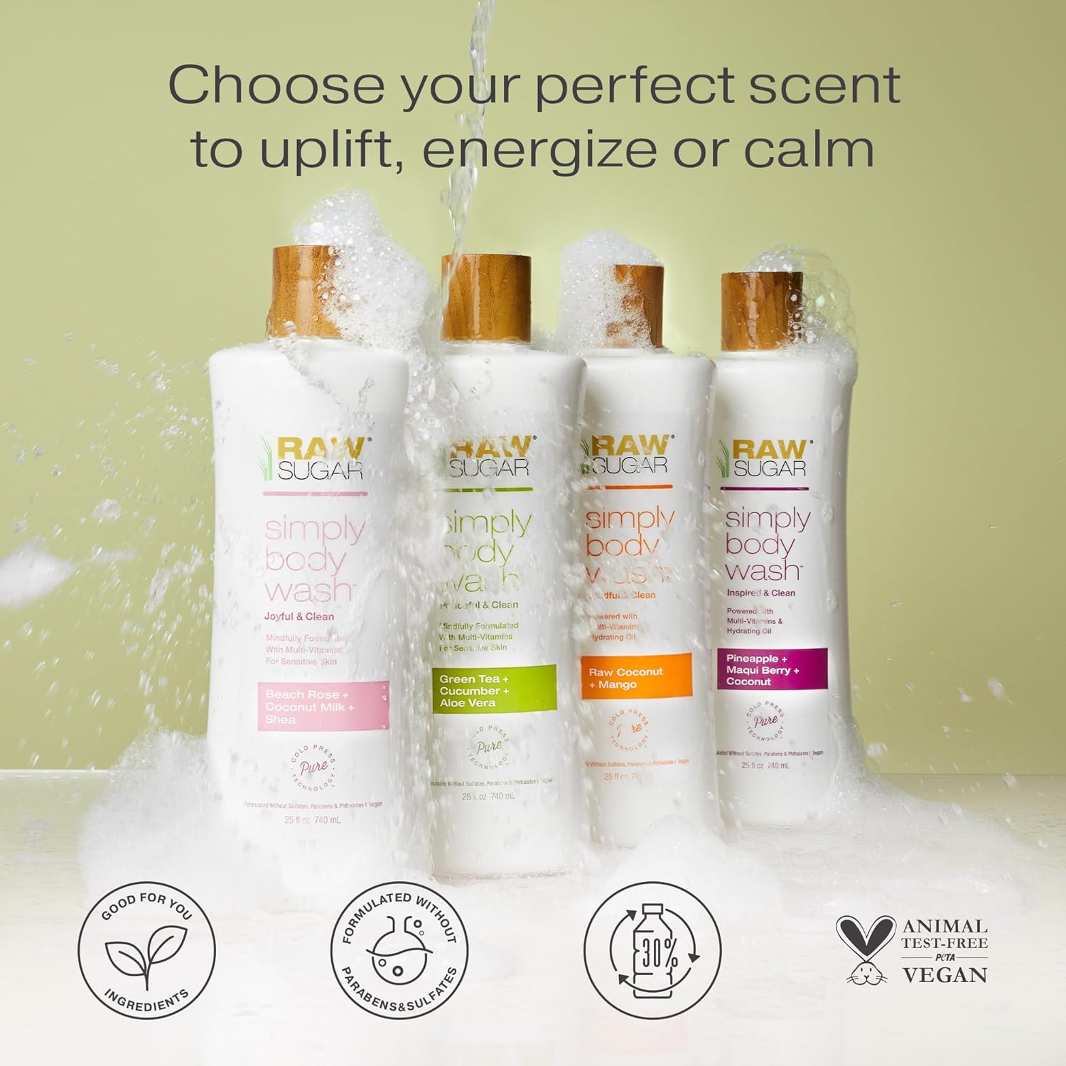 RAW SUGAR Simply Body Wash, Beach Rose + Coconut Milk + Shea (25 Fl Oz, Pack of 3) Sensitive Skin Bath Soap, Formulated without Sulfates & Parabens… - Image 8