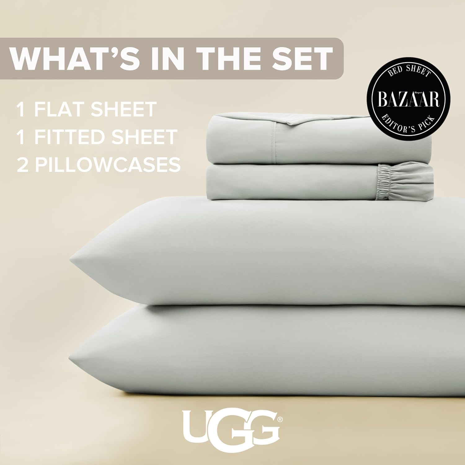 UGG Hedi Queen Sheet Set 4-Piece Luxury Cooling Sheets Deep Pockets Premium Bedding with 2 Pillow Shams Hypoallergenic Machine Washable Soft Lightweight Bed Set for Bedroom, Queen, Mineral Green - Image 4