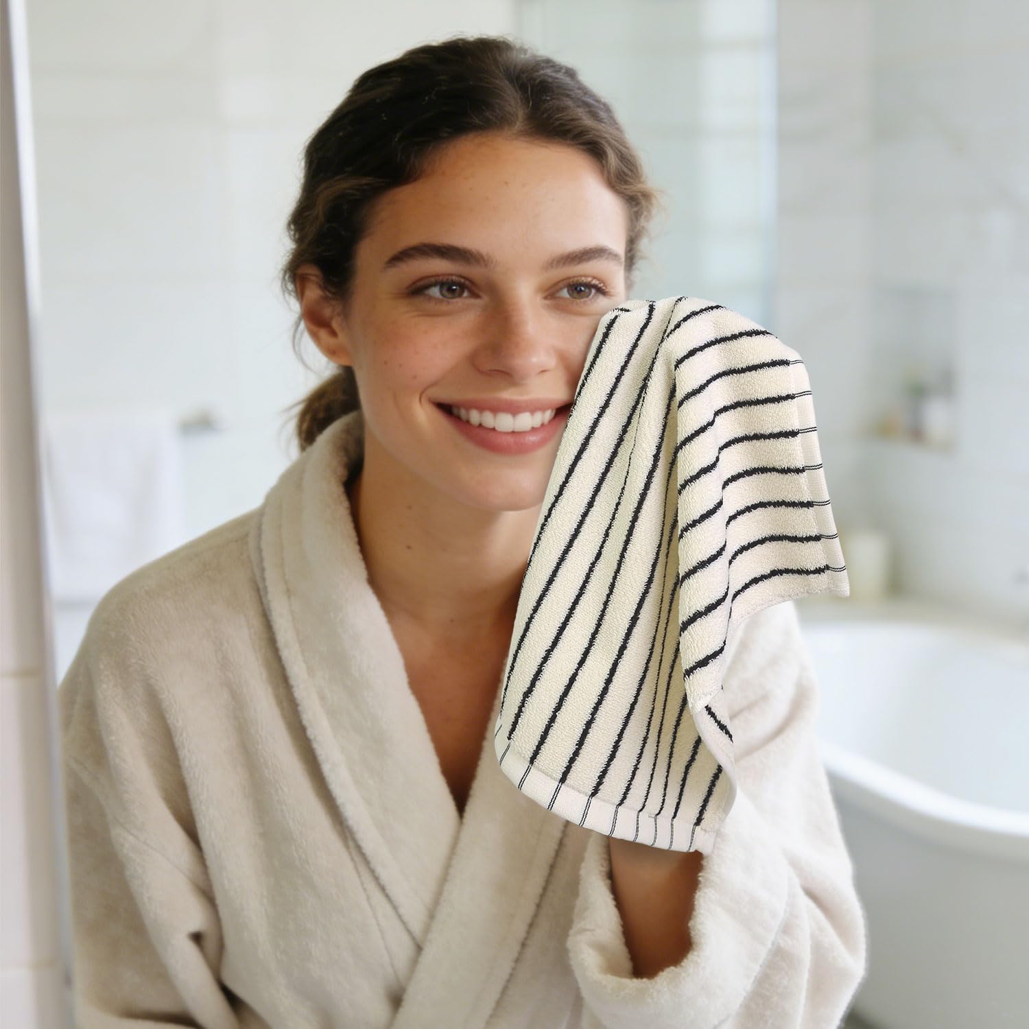 Jacquotha Striped Cotton Washcloths 4 Pack, 13” x 13” - Soft Wash Cloths for Bathroom, Kitchen, Gym, Face, Black and Cream - Image 7