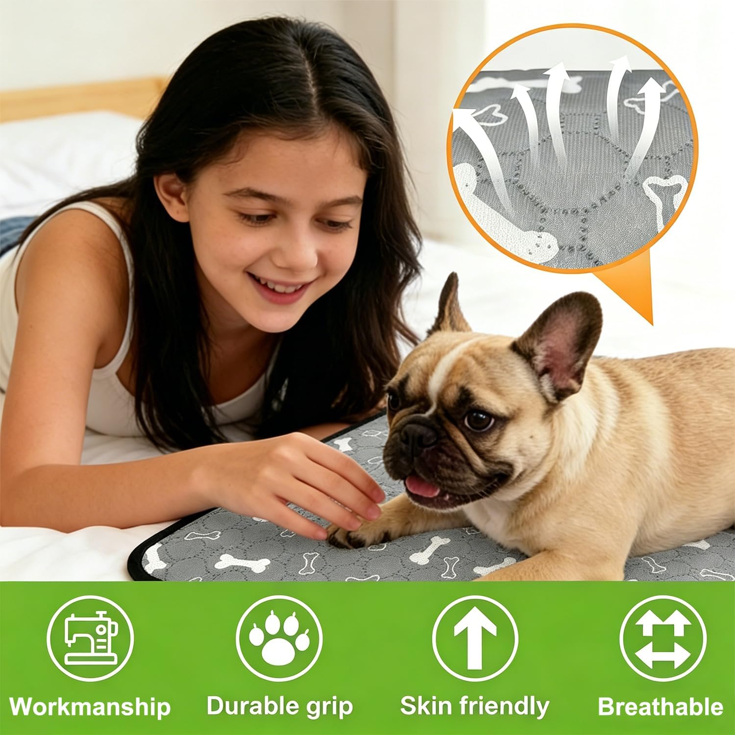 2 Pack Reusable Washable Pet Pee Pads, 24" x 48" Guinea Pig Cage Liner, Waterproof Non-Slip Absorbent Bedding Training Mat for Small Animal Guinea Pigs Rabbit Bunny Hamster Gray - Image 4