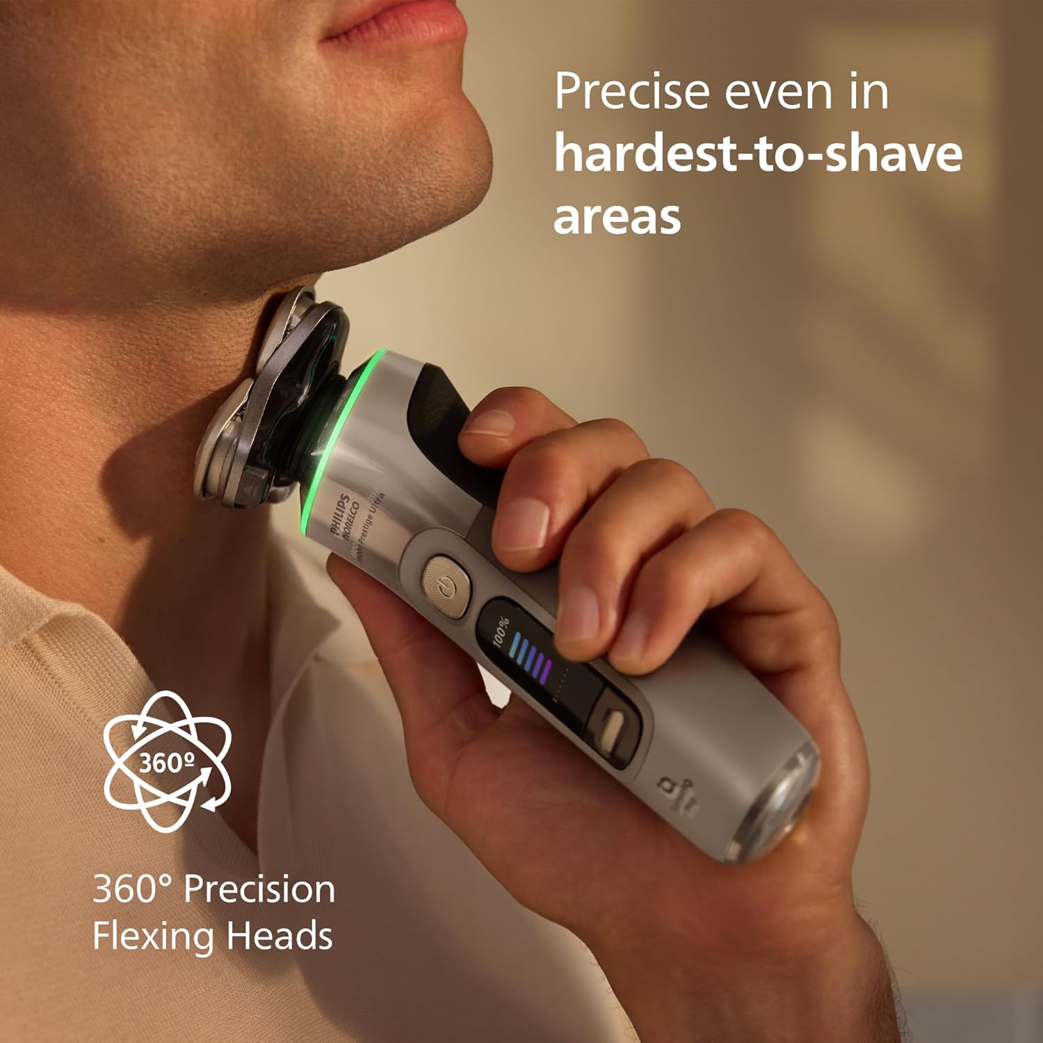 Philips Norelco Shaver i9000 Prestige Ultra, Wet & Dry Electric Shaver, White Gold, SenseIQ Pro Technology, Triple Lift & Cut System, 360 Rotating NanoTech Precision Blades, Beard Styler, XP9403/88 - Image 5