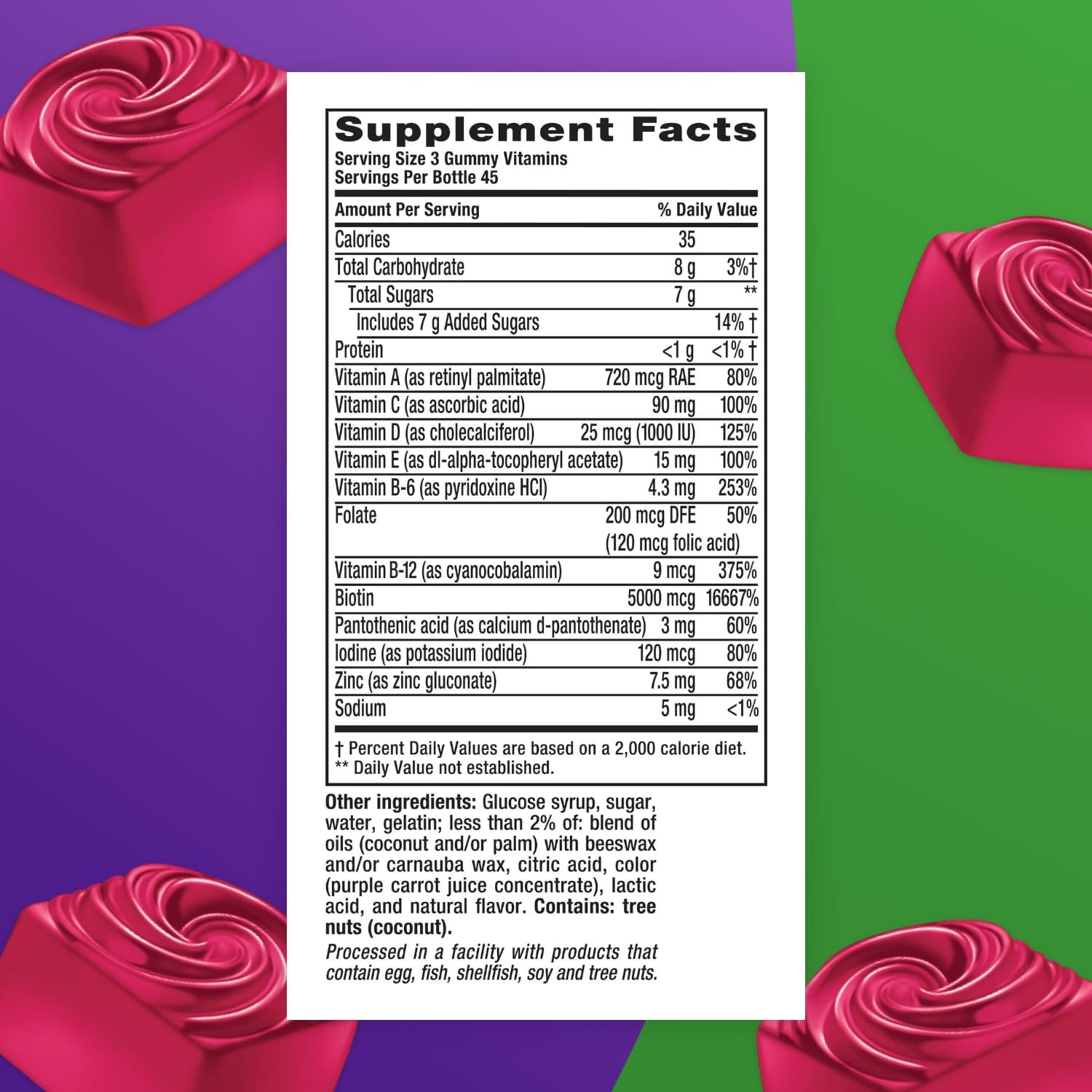 Vitafusion Gorgeous Hair, Skin & Nails Multivitamin Gummy Vitamins, plus Biotin and Antioxidant vitamins C&E, Raspberry Flavor, 135ct (45 day supply), from America’s Number One Gummy Vitamin Brand - Image 3