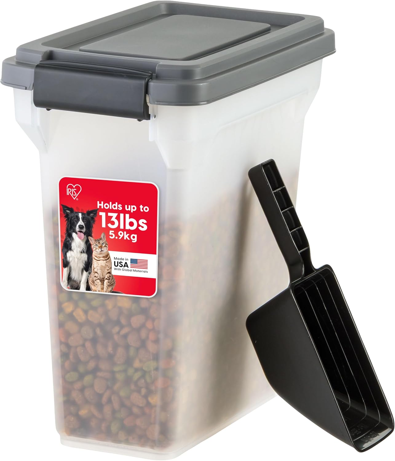 IRIS USA Dog Food Storage Container, Airtight Lid, 2-Cup Scoop, Up to 13 Pounds Pet Food Storage, Versatile Pet Food Bin, Treats, BPA Free, Dark Gray - Image 2