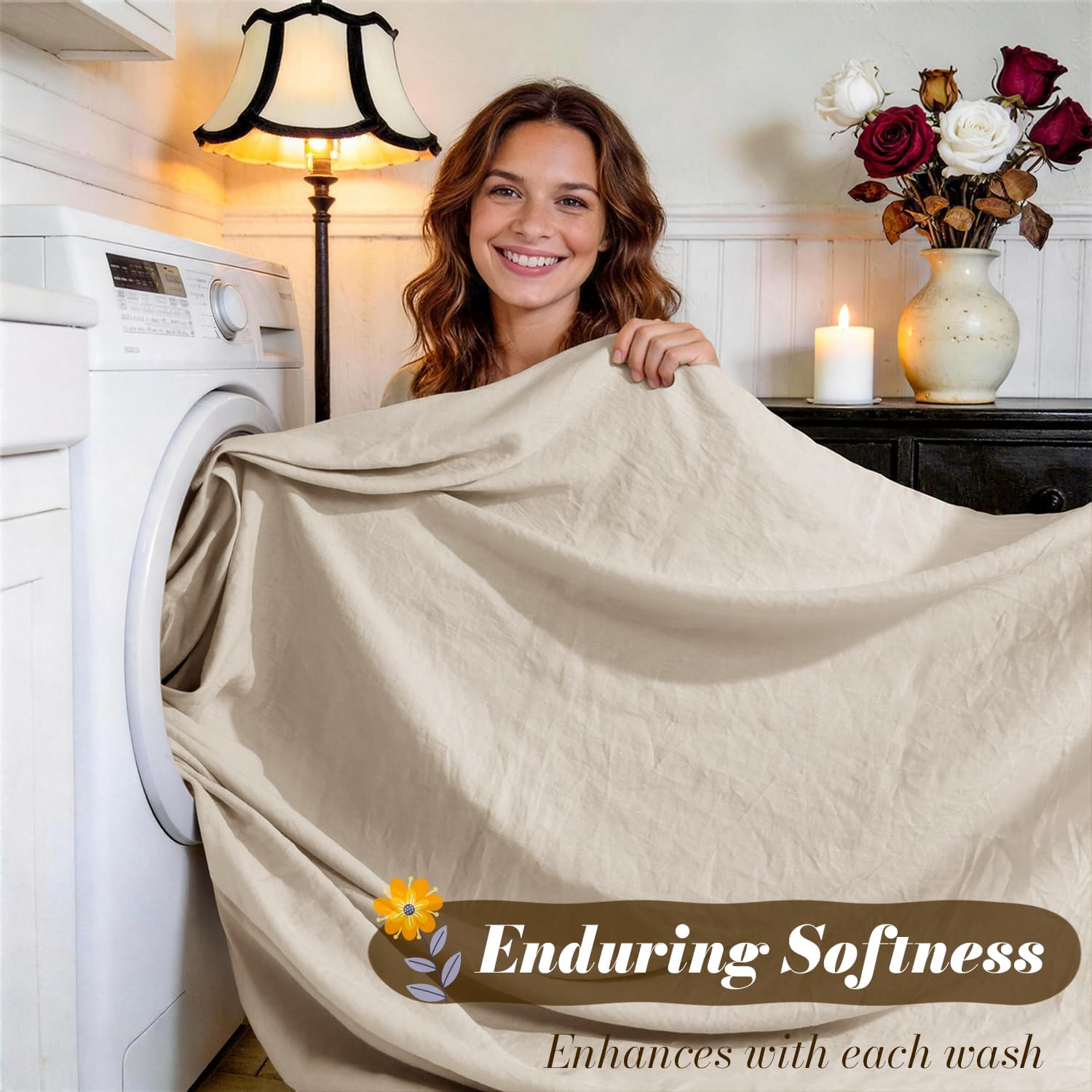 SONORO KATE 100% French Pure Linen Sheets, Breathable and Durable Linen King Size Sheets, Anti-Tear Linen Bed Sheets, Machine Washable, 16 Inch Deep Pocket - 4 Piece (Natural Linen, King) - Image 5