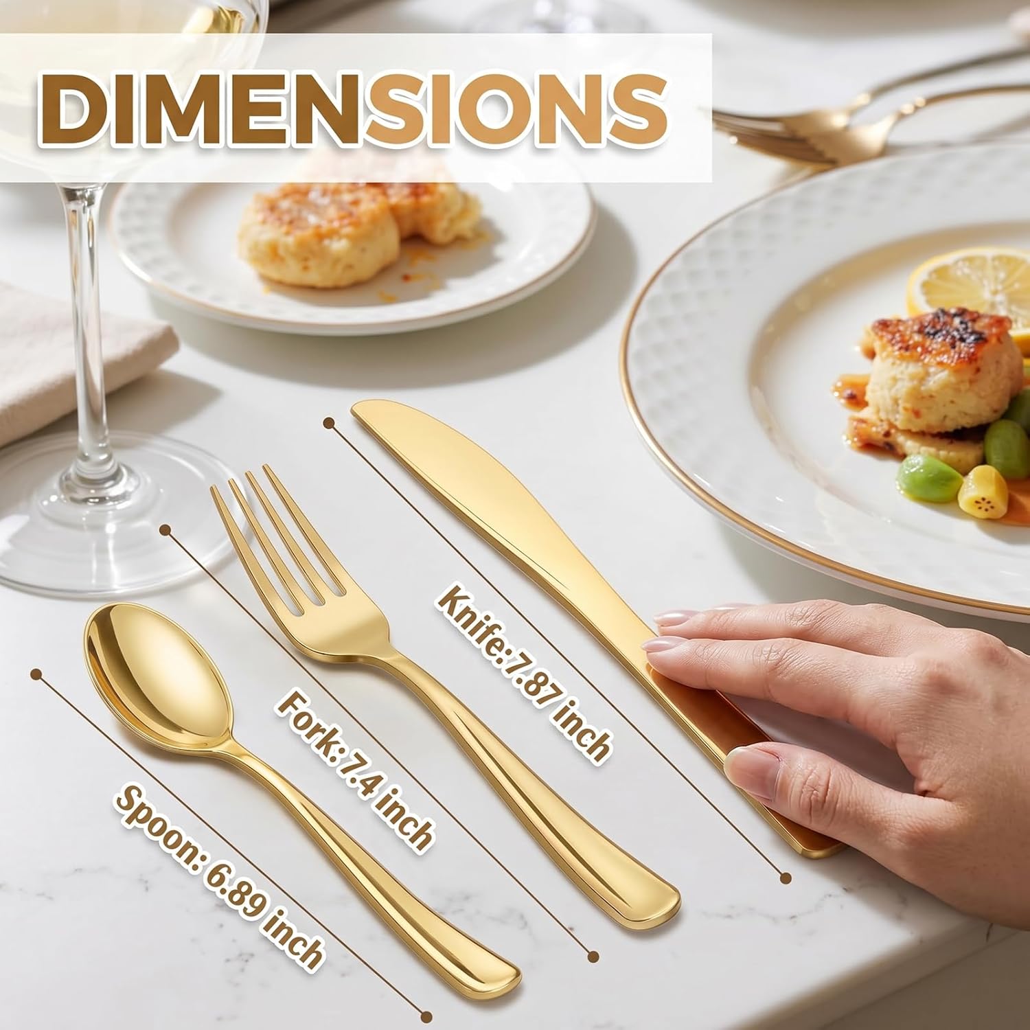 WDF 180 Count Gold Plastic Silverware Set - Heavy Duty Disposable Cutlery (60 Forks, 60 Knives, 60 Spoons) - BPA-Free Gold Flatware for Wedding, Party, Baby Shower, Thanksgiving - Image 12