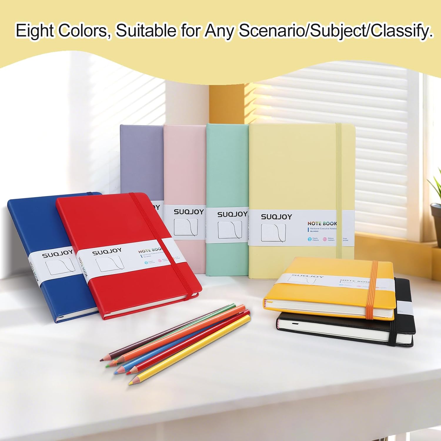 SUQJOY Lined Journal Notebooks for Writing, 100 GSM Thick Paper, 8 Pack Hardcover Notebooks, A5 College Ruled Notebook, Journaling Notebook for School/Travel/Office (Assorted Color- 8 Pack) - Image 6