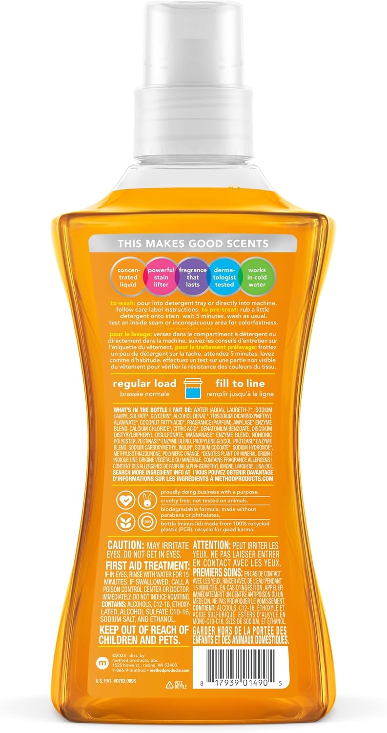 Method Liquid Laundry Detergent; Ginger Mango Scent; Stain Remover; 66 Loads per 53.5 fl oz bottle; 4 Pack (264 Total Loads); Packaging May Vary - Image 3