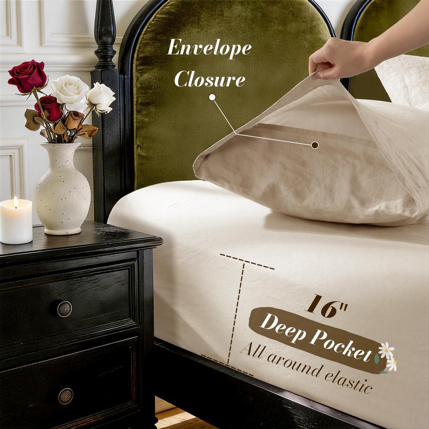 SONORO KATE 100% French Pure Linen Sheets, Breathable and Durable Linen King Size Sheets, Anti-Tear Linen Bed Sheets, Machine Washable, 16 Inch Deep Pocket - 4 Piece (Natural Linen, King) - Image 6