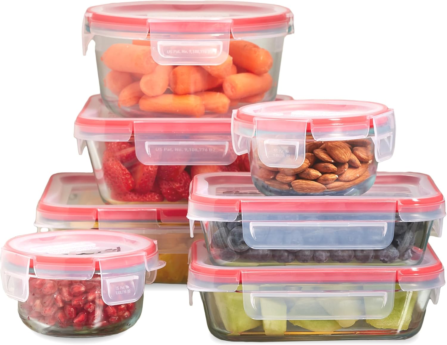 Pyrex Freshlock (7-Pack) Glass Food Storage Containers Set, (1, 2, 4 Cups) Airtight & Leakproof Plastic Locking Lids BPA-Free, Meal Prep Containers Set, Freezer Dishwasher Microwave Safe - Image 2