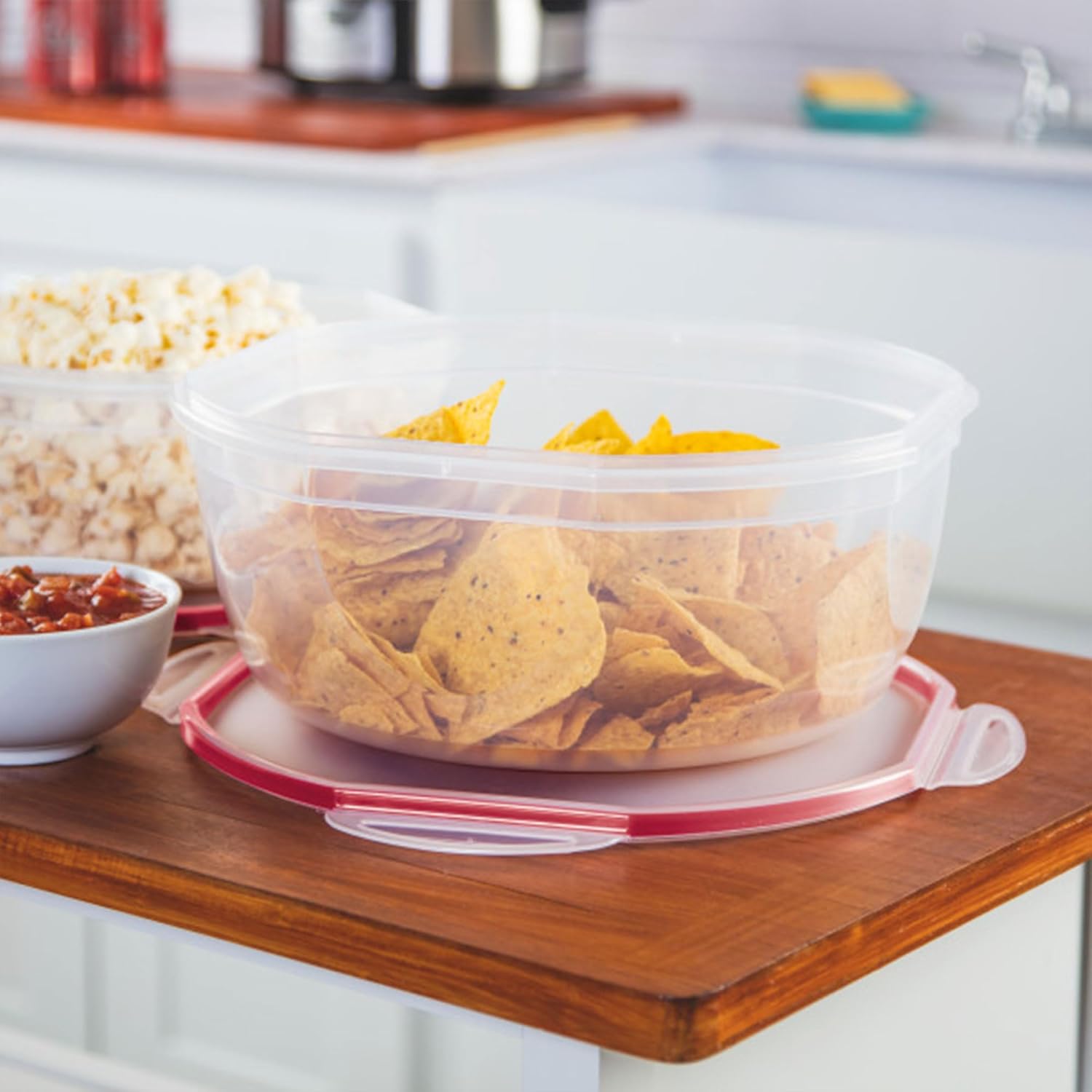 Sterilite Ultra-Seal 8.1 Qt Bowl, Large Airtight Food Storage Container, Latching Lid, Microwave and Dishwasher Safe, Clear With Red Gasket, 2-Pack - Image 6