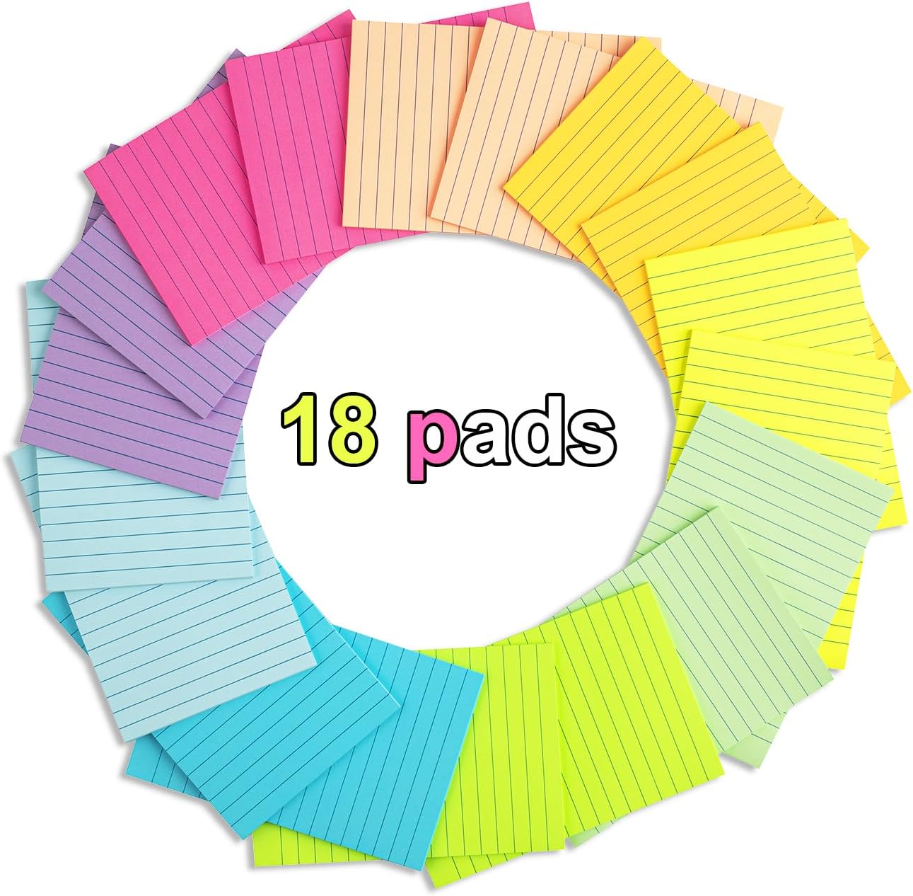 (18 Pack) Lined Sticky Notes 4x6 in,Large Notepads with Lines,Ruled Stickies Super Sticking Power,Office School Memo Note Pads Bright Colors,Post on Windows Doors,Recyclable,Easy to Write on - Image 3