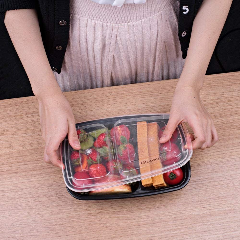 50 Pack (100-Piece) 32 oz Sturdy Leakproof 2-Compartment Meal Prep Containers with Lids, Plastic Food Storage Containers for Lunch, Microwave, Freezer, and Dishwasher Safe Takeout Containers - Image 10