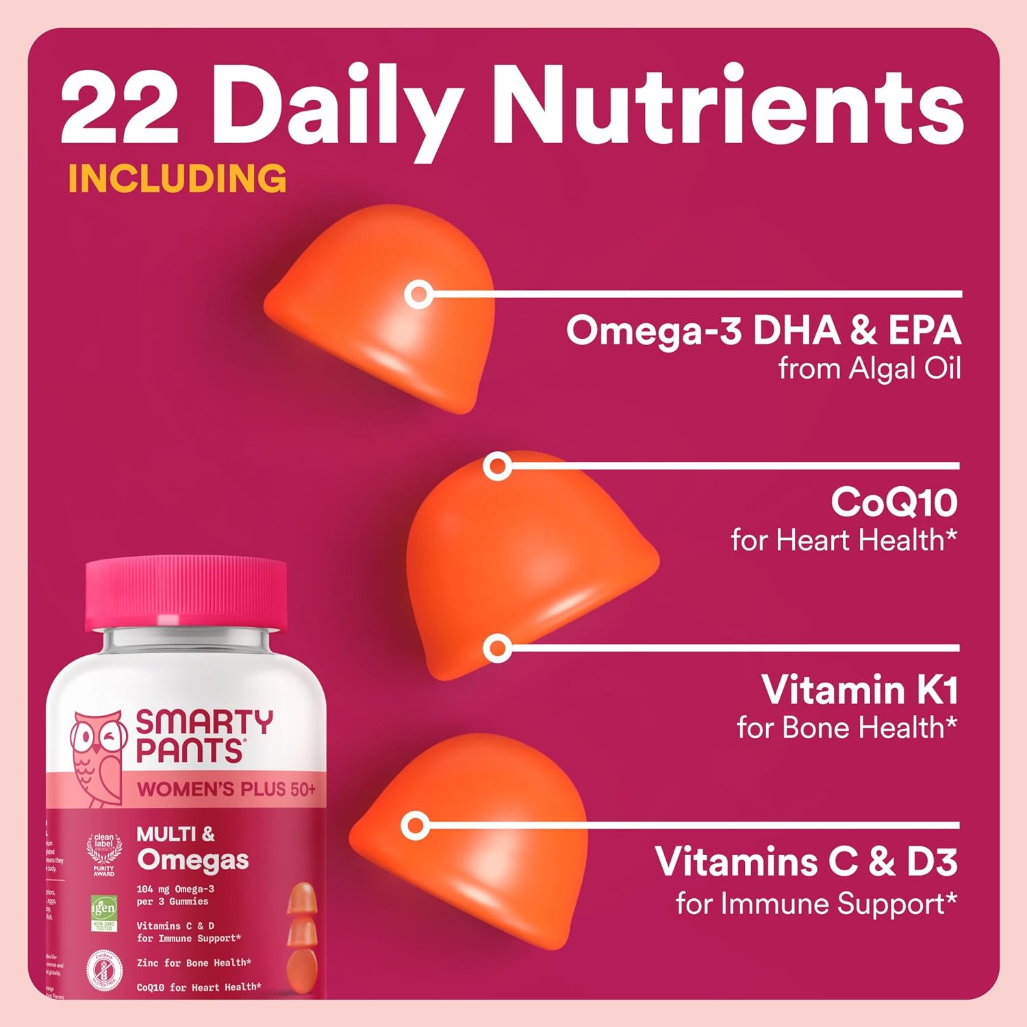 SmartyPants Women’s Complete Wellness Bundle: Multivitamin + Women’s 50+ Gummies with Omega-3, CoQ10, Methylfolate, Vitamins D3, B12, C, A & Zinc – Gluten Free, 90 Count Each (2-Pack) - Image 8