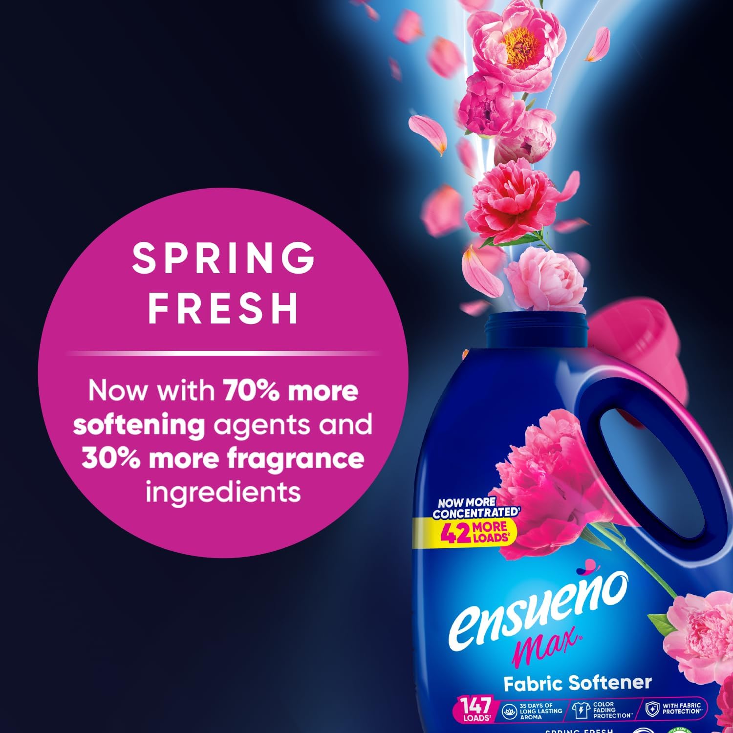 Ensueño Max Liquid Fabric Softener - Spring Fresh Scent - 125 fl oz - Color-Safe Fabric Softener Liquid - Softens 147 Loads - Reduces Wrinkles & Static - Image 4