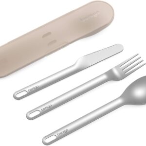 Bentgo Stainless Travel Utensil Set – Reusable 3-Piece Silverware Set with Carrying Case, High-Grade Premium Steel, BPA-Free Case, Eco-Friendly – Ideal for Travel, Camping, and Office Use (Sand)