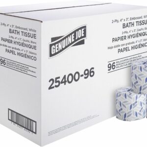 Genuine Joe Standard Bath Tissue, 3″ x 4″, 2-Ply, 400 Sheets/Roll, 96 Count
