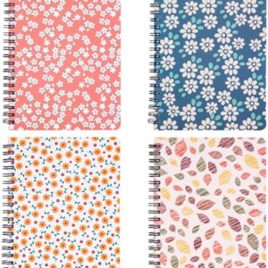 4 Pack Spiral Notebooks 5×7 Inch College Ruled Small Journals Hardcover Floral Cute Note Book for School Supplies Studio Girls Women, Inner Pocket, 80 Sheets/160 Pages