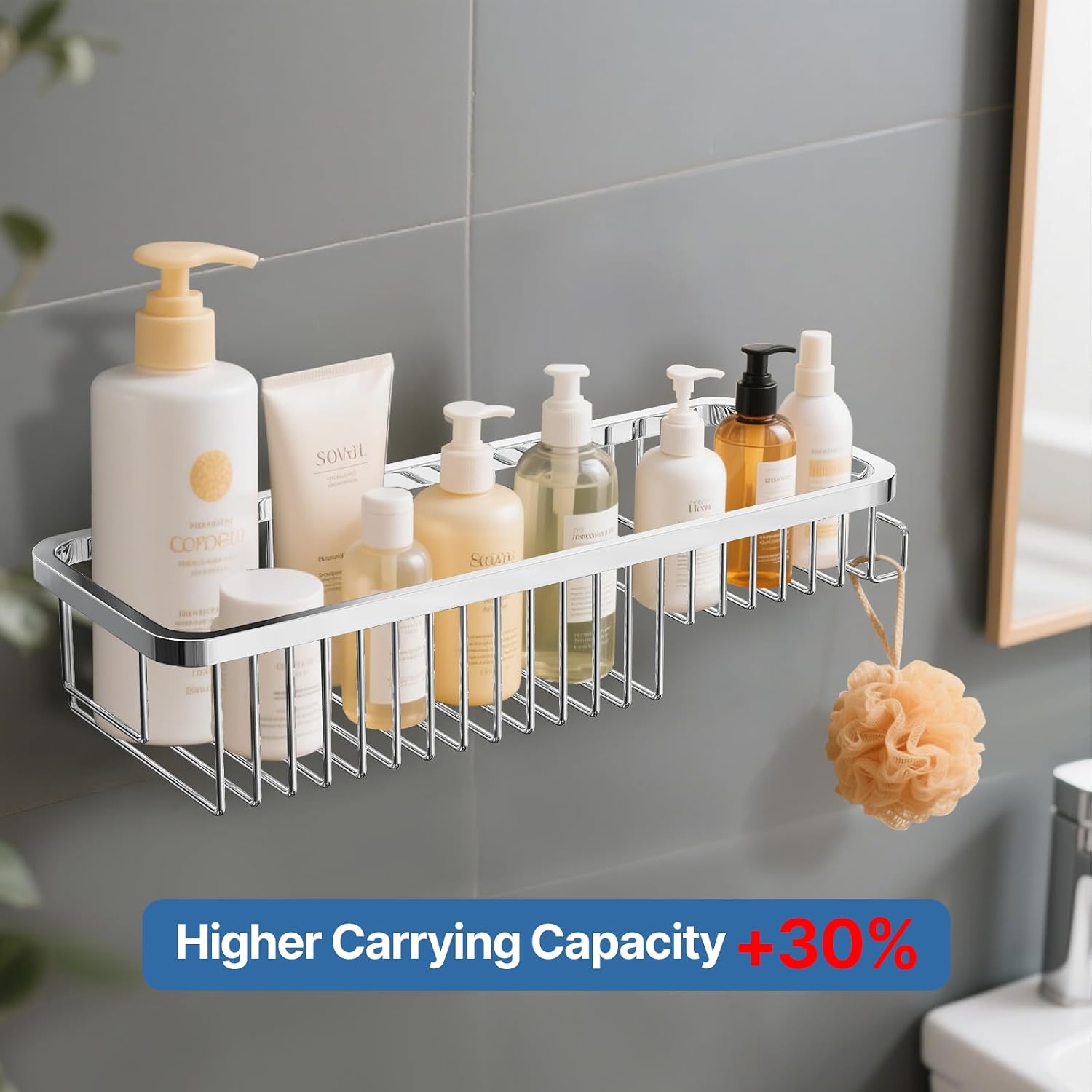 Wire Basket Wall Mount,Corner Shower Caddy 304 Stainless Steel,Bathroom Shower Organizer Soap Caddy,Polished Finish,Long Basket - Image 4