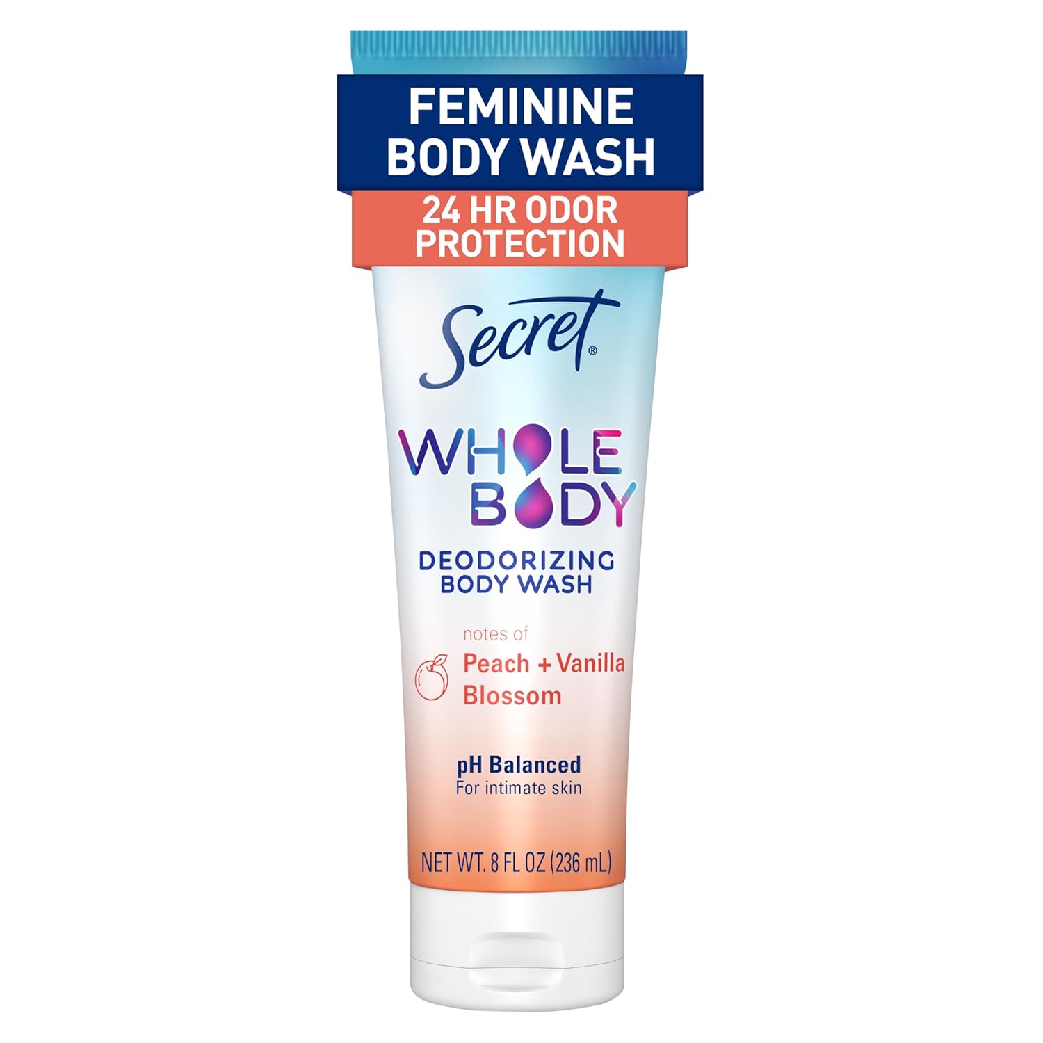 Secret Feminine Wash, 24 HR Deodorizing Feminine Body Wash for Women, Removes 6x Causes of Odor, PH Balanced, Safe to Use Everywhere, Peach & Vanilla Blossom Scent, 8.0 oz - Image 2