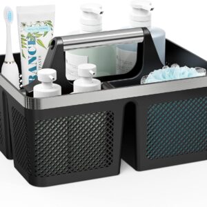 BYUNER Black Shower Caddy Portable: Plastic Bathroom Caddy Organizer with Handle and Holes, Cleaning Caddy, Hard Shower Basket Storage Tote for Toiletry, College Dorm Room Essentials for Men