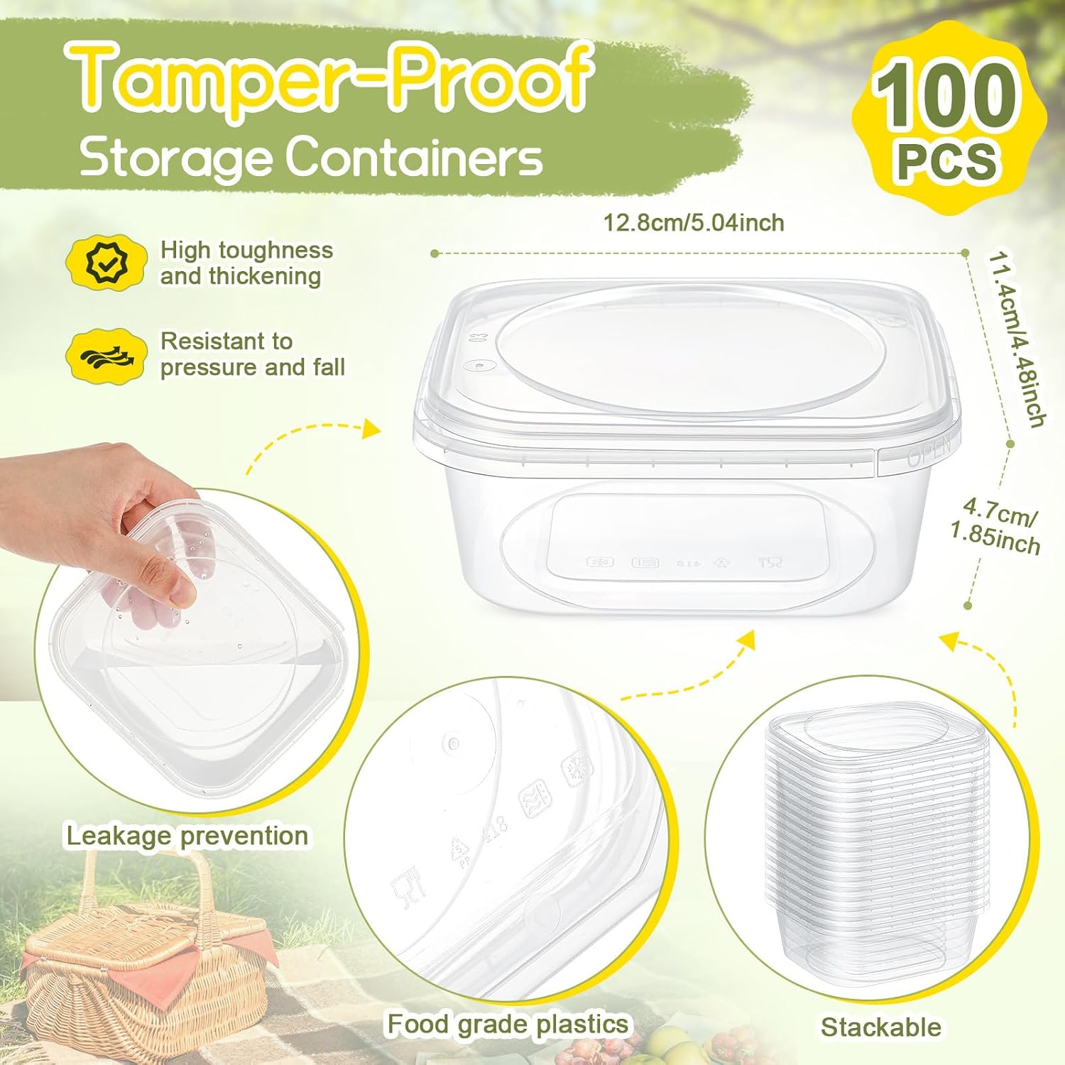 100 Pack 12 oz Deli Containers with Lids, Tamper Proof Leak Resistant Clear Plastic Food Storage Containers, Airtight Meal Prep Container for Soup Salad Tiramisu, Microwave & Dishwasher Safe - Image 3