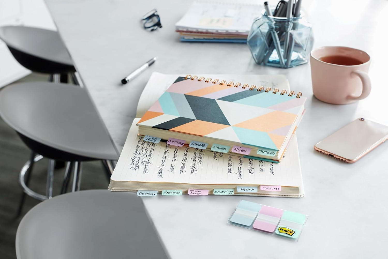 Post-it Tabs, 1 in Solid, Aqua, Yellow, Pink, Red, Green, Orange, 6/Color, 36/Dispenser (686-ALOPRYT) - Image 3