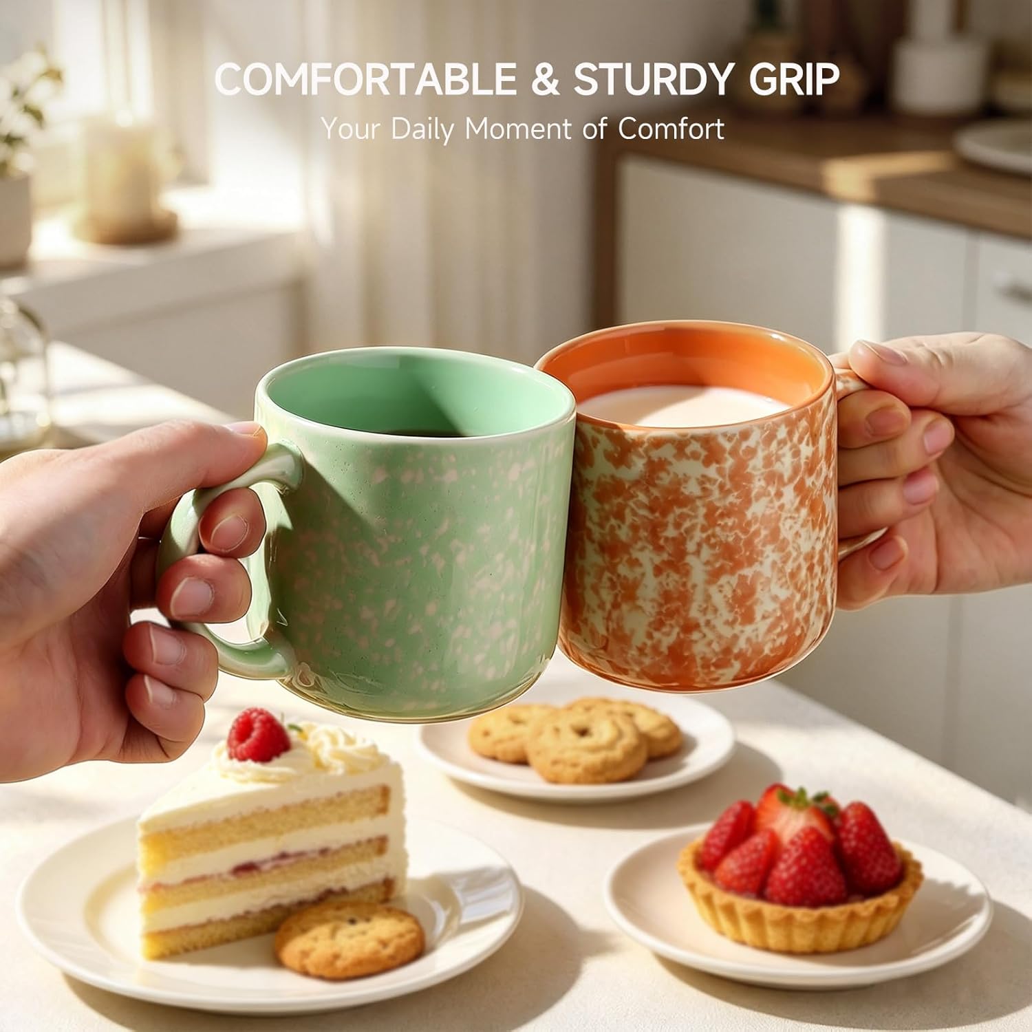 MONITO 12 OZ Coffee Mugs Set of 4, Modern Ceramic Coffee Mugs Set with handle for Tea/Latte/Cappuccino/Milk/Cocoa. - Image 6
