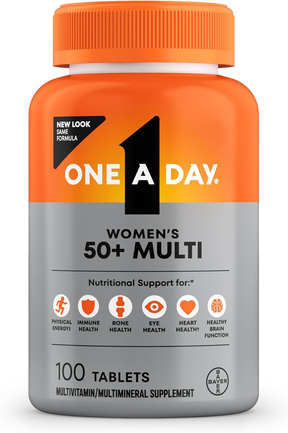 One A Day Multivitamin for Women 50 and Over Tablets, Womens Multivitamin 50 plus with Vitamins D, C, E, Zinc & Biotin, Daily Vitamins for Woman 50+, 100 Ct (Packaging May Vary) - Image 2