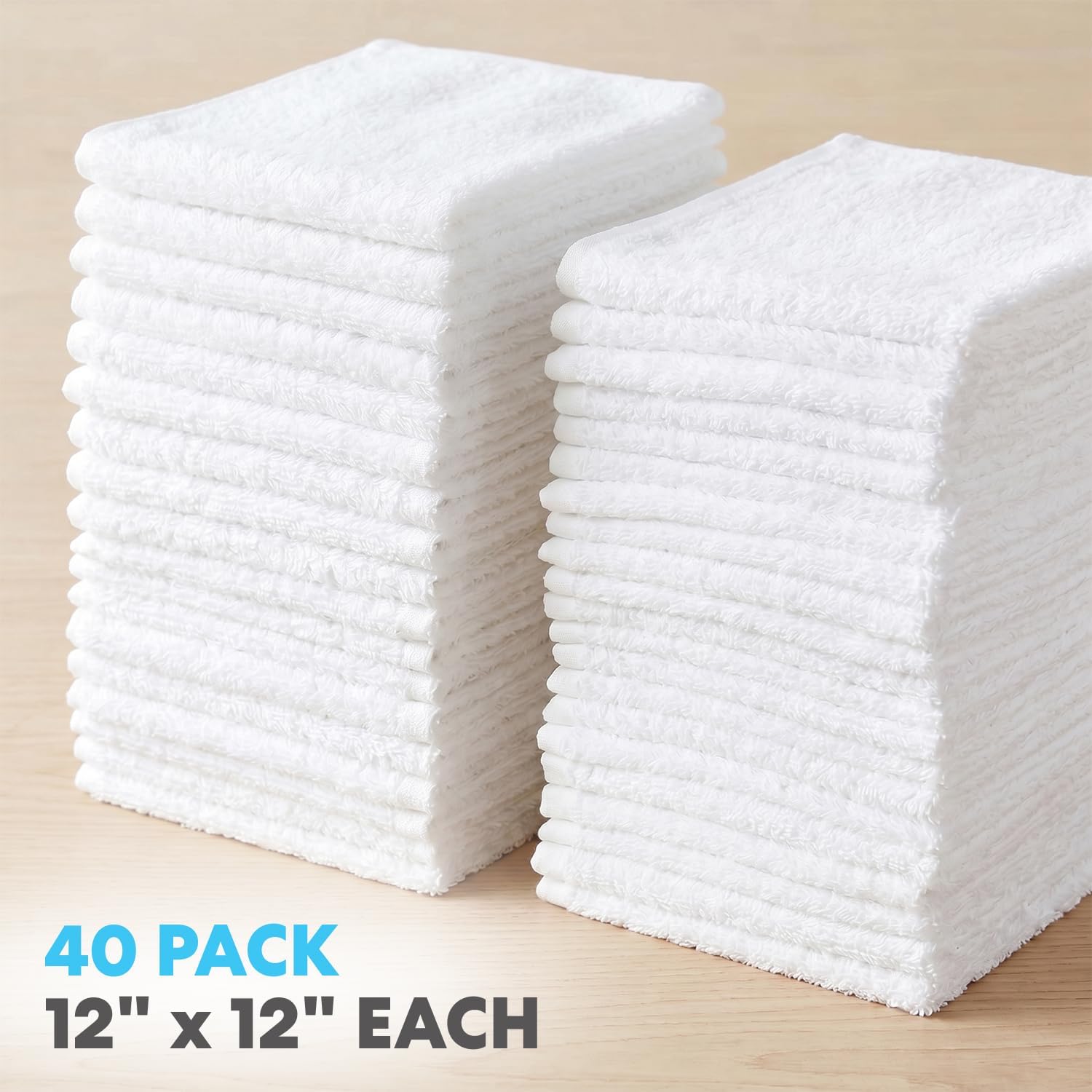 Simpli-Magic Cotton Washcloths White, 40 Pack, Size: 12”x12” - Image 6